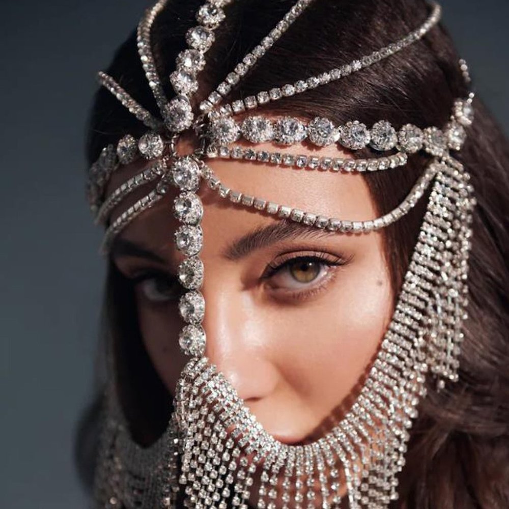 Rhinestone Fringe Jewelry Chain Mask Halloween Headpiece Accessories for Women - Picture 7 of 11